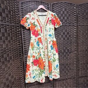 Jessakae women's dress size large floral orange red 100% cotton *missing button